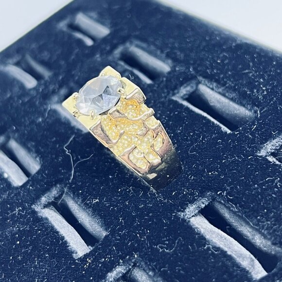 Vintage Gold Tone And Clear Rhinestone Men's Nugget Ring (R404) - Picture 3 of 9